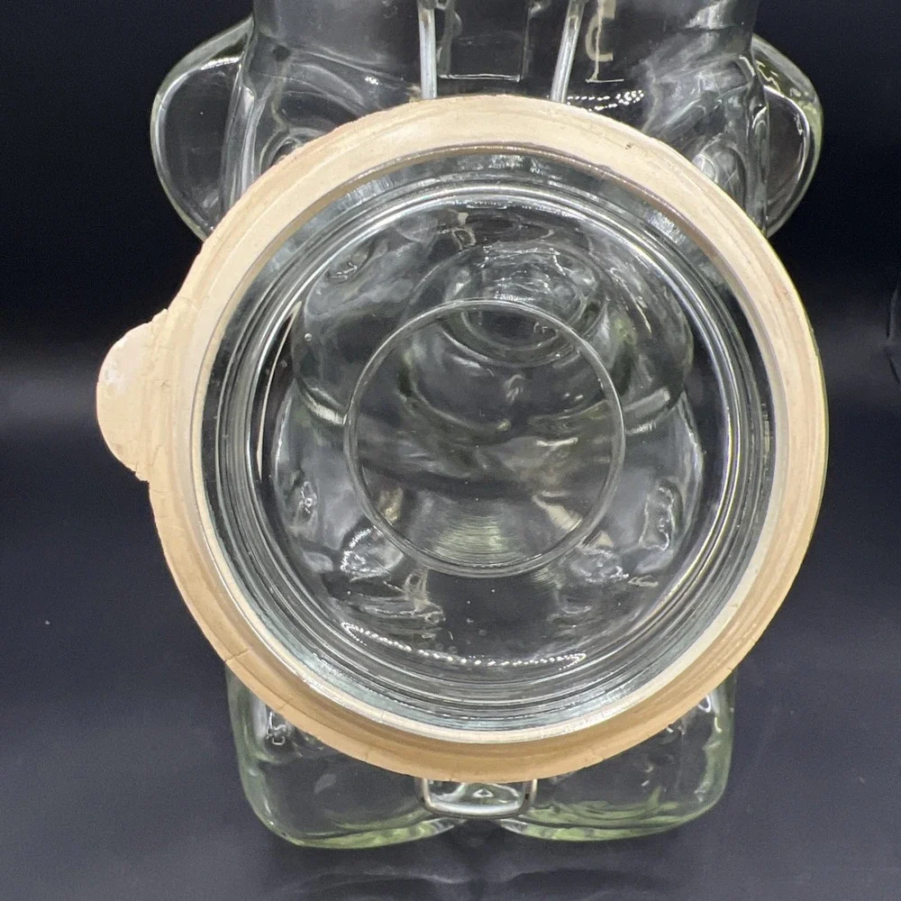 Teddy Bear Cookie Jar Glass Canister Hermetic Wire Clamp Lid Unmarked Vintage